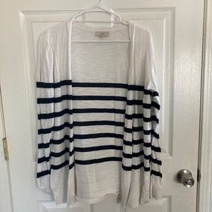 gently worn Loft Petite Stripe Textured Open Cardigan blue & white L